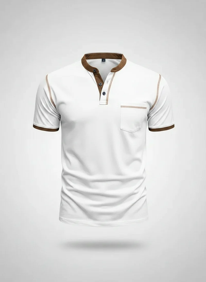 T-shirt col tunisien structuré