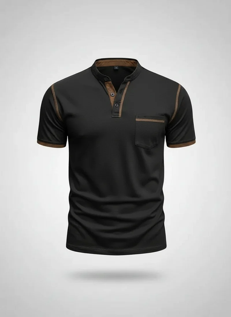 T-shirt col tunisien structuré