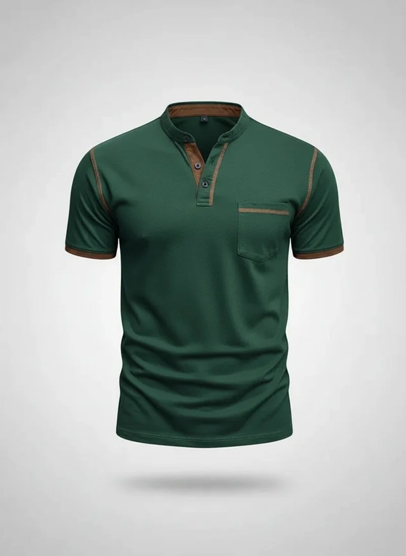 T-shirt col tunisien structuré