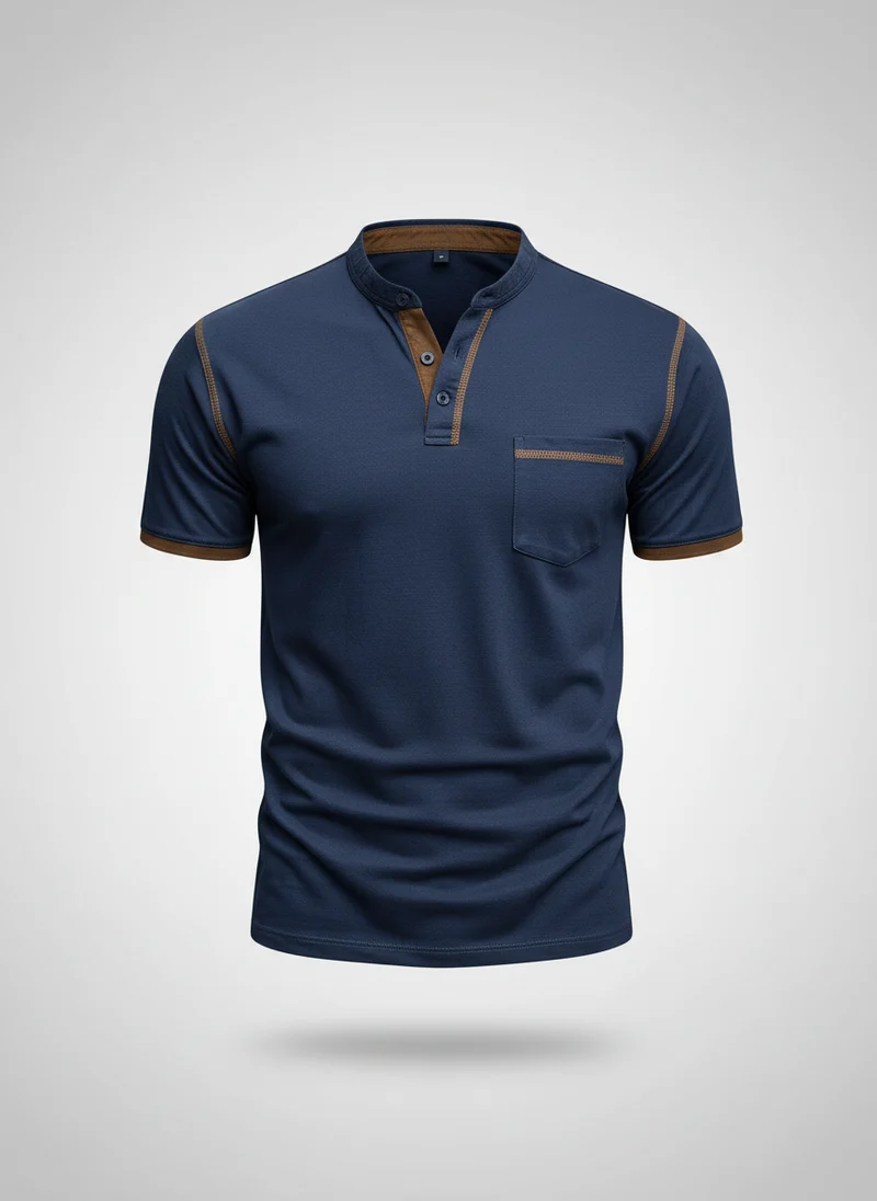 T-shirt col tunisien structuré