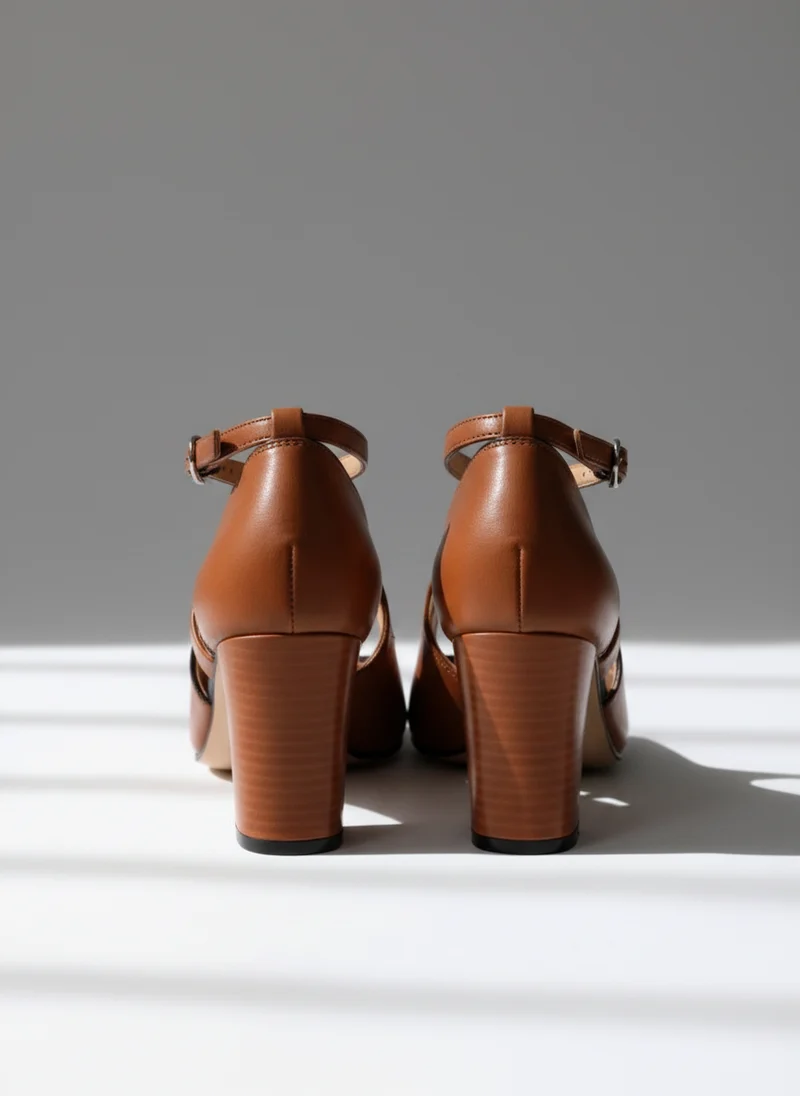 Talons femme à talon épais avec bride ajustable et design découpé