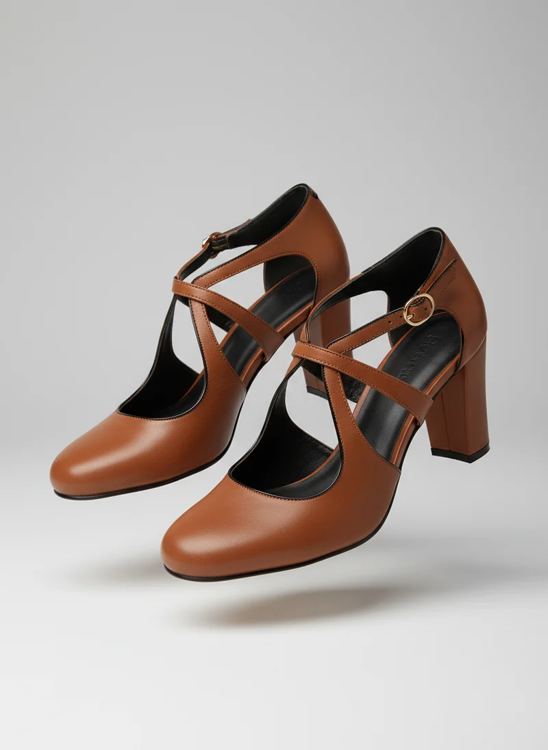 Talons femme à talon épais avec bride ajustable et design découpé