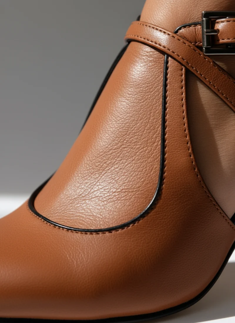 Talons femme à talon épais avec bride ajustable et design découpé