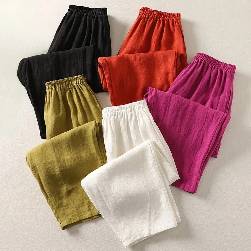 Pantalon en lin taille haute Sofia