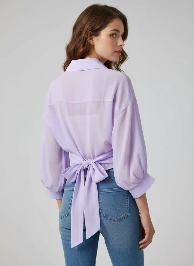 Blouse ample en mousseline pour femme avec lien à la taille