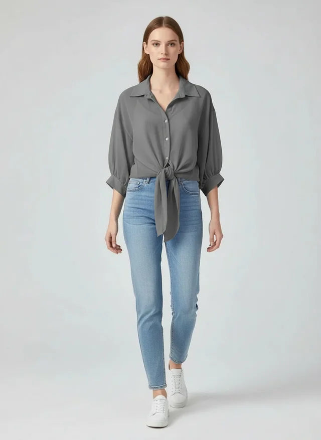 Blouse ample en mousseline pour femme avec lien à la taille