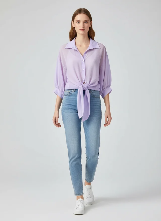 Blouse ample en mousseline pour femme avec lien à la taille