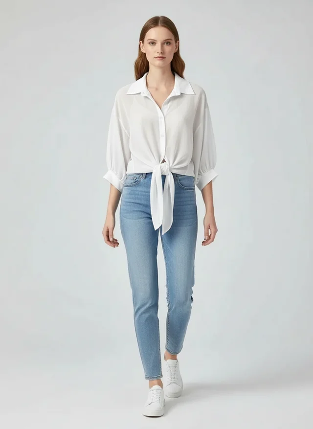 Blouse ample en mousseline pour femme avec lien à la taille