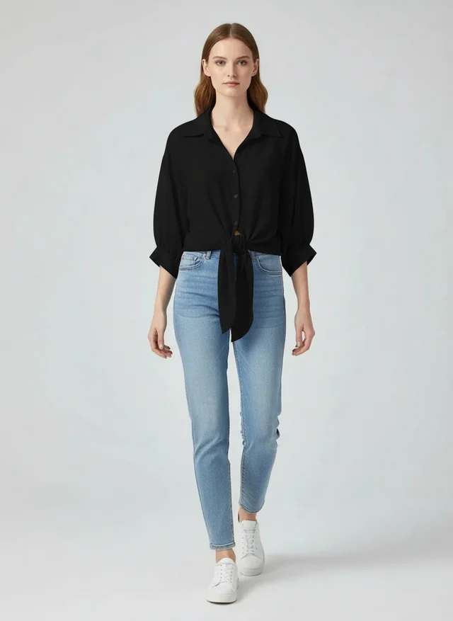 Blouse ample en mousseline pour femme avec lien à la taille