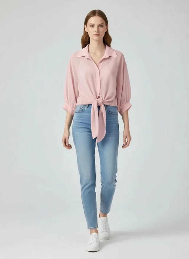 Blouse ample en mousseline pour femme avec lien à la taille
