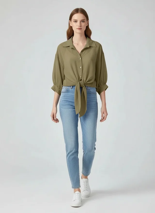Blouse ample en mousseline pour femme avec lien à la taille