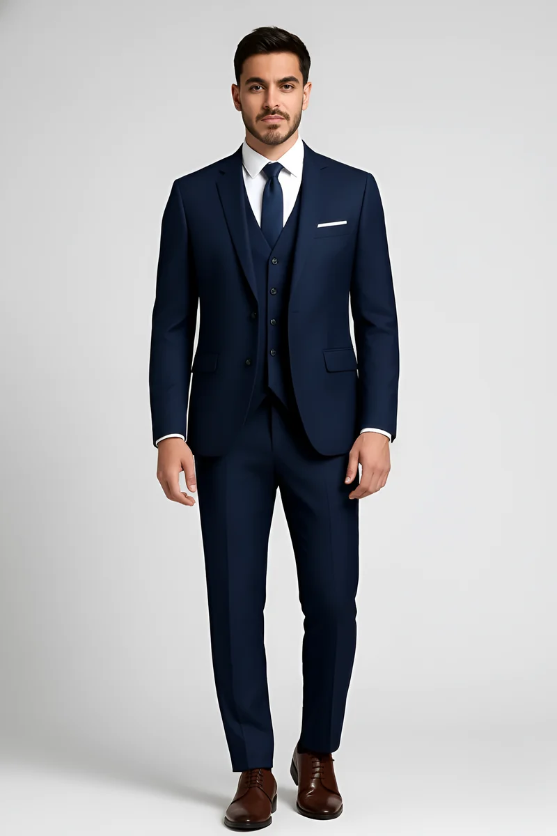 Costume homme classique en mélange de laine avec gilet intégré