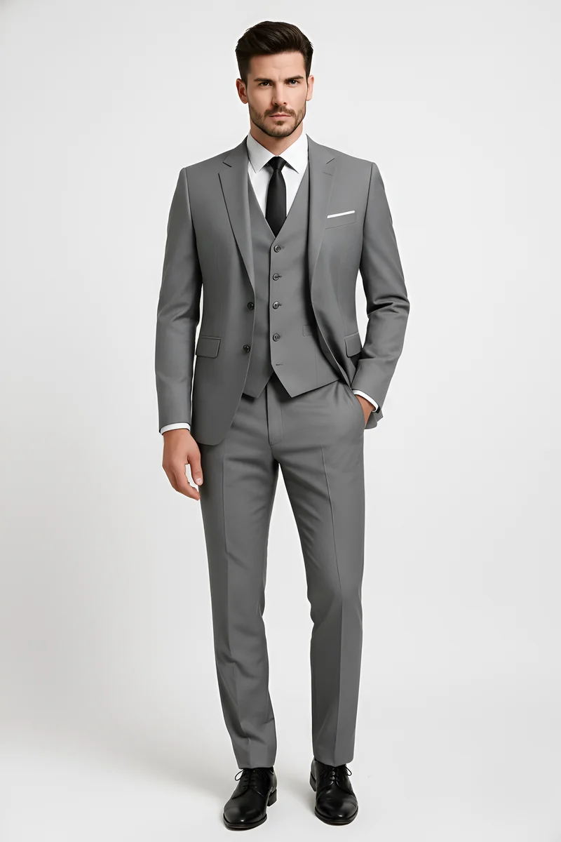 Costume homme classique en mélange de laine avec gilet intégré