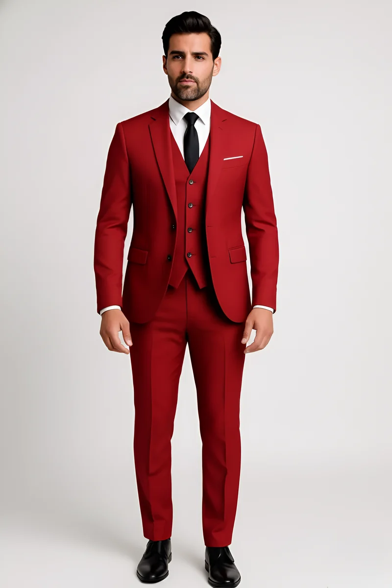 Costume homme classique en mélange de laine avec gilet intégré