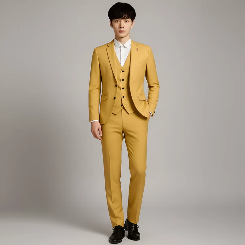 Costume homme classique en mélange de laine avec gilet intégré