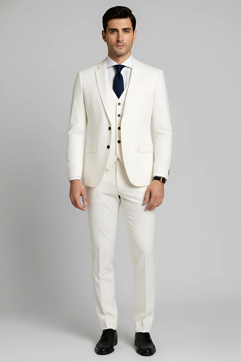 Costume homme classique en mélange de laine avec gilet intégré