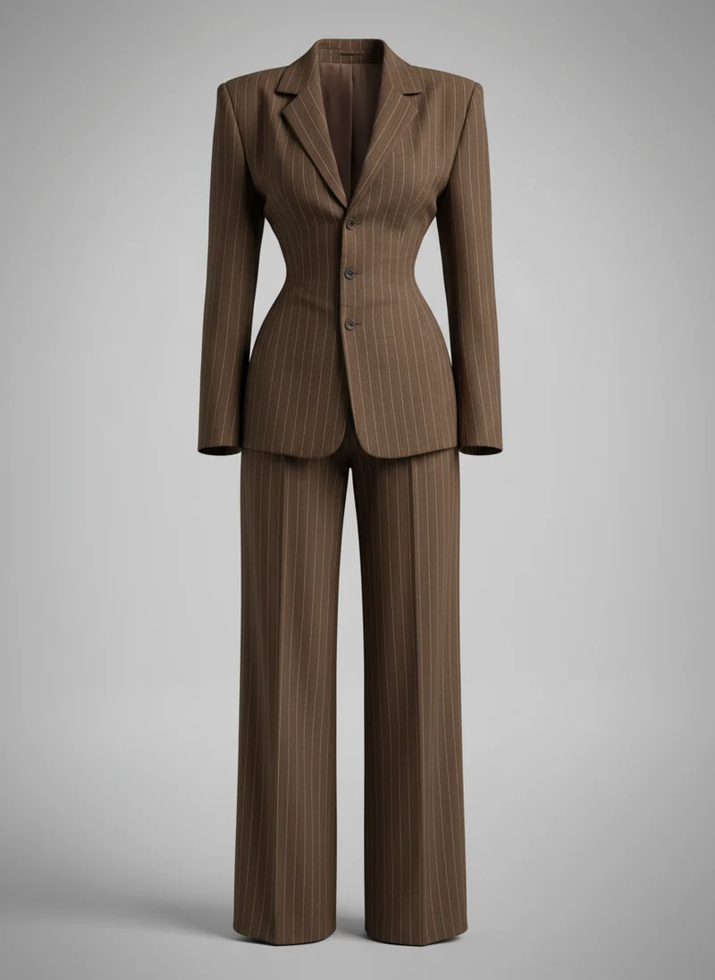Blazer Vintage Rayures Pantalon Taille Haute