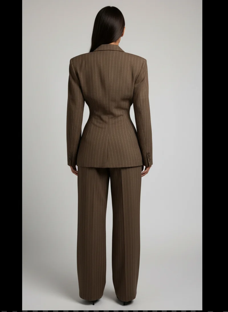 Blazer Vintage Rayures Pantalon Taille Haute