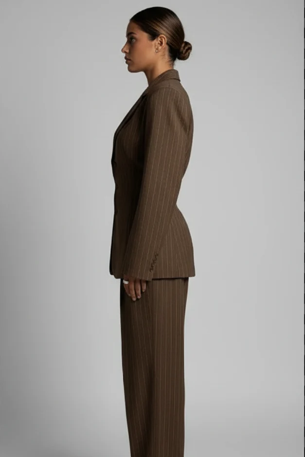 Blazer Vintage Rayures Pantalon Taille Haute