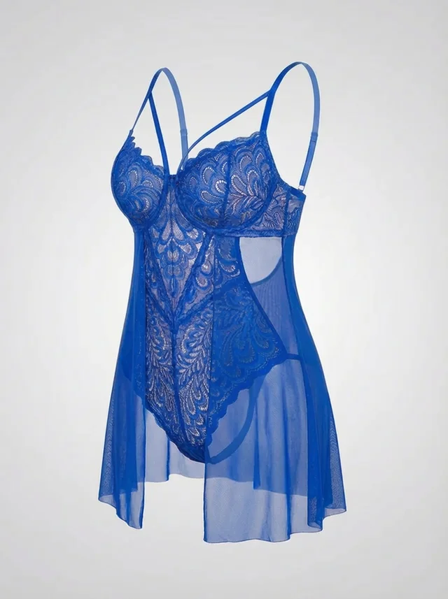 Teddy en Dentelle Élégant avec Superposition en Maille Aérée