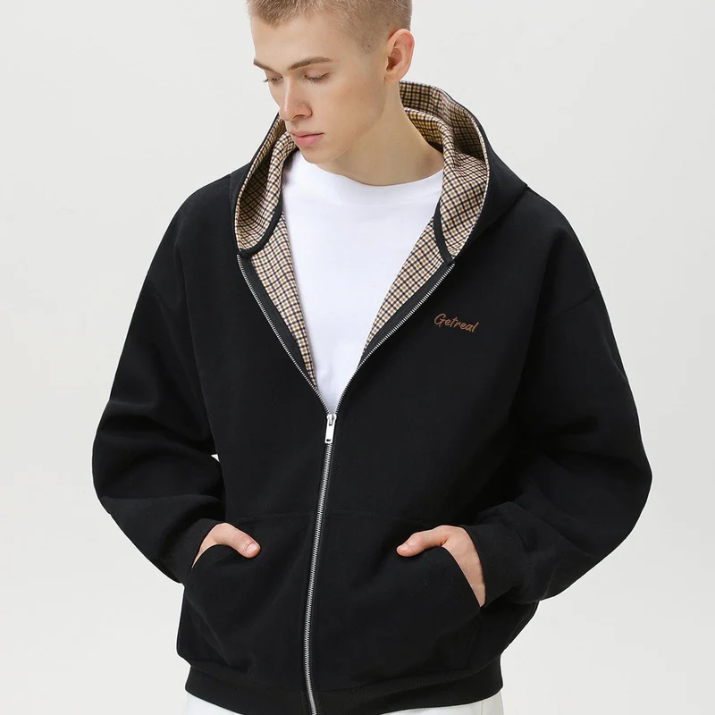 Veste à Capuche Zippée à Motifs Carreaux – Look Tendance et Confortable