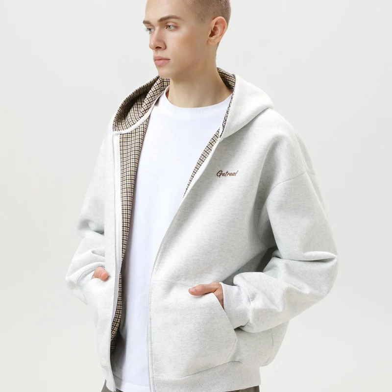 Veste à Capuche Zippée à Motifs Carreaux – Look Tendance et Confortable