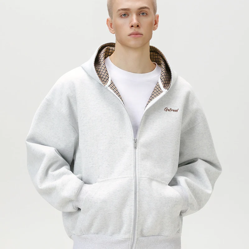 Veste à Capuche Zippée à Motifs Carreaux – Look Tendance et Confortable