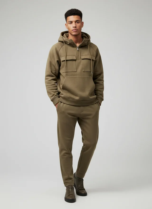 Sweat à capuche homme multi-poches automne-hiver