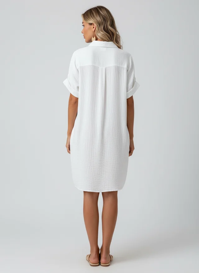 Robe mini vintage col V coton et lin été chic