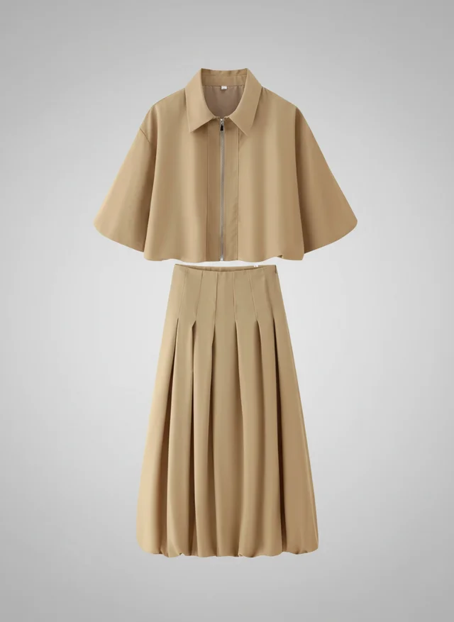 Ensemble Jupe Plissée et Veste Courte Zippée Moderne