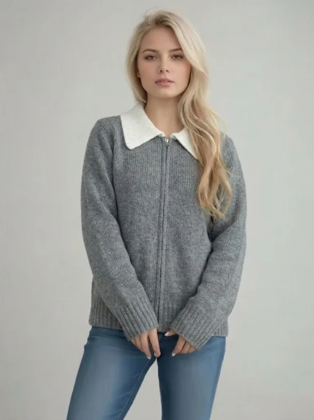 Cardigan zippé femme en maille douce automne-hiver