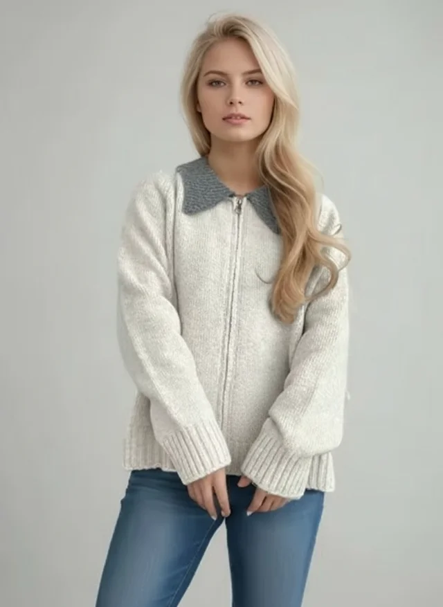 Cardigan zippé femme en maille douce automne-hiver