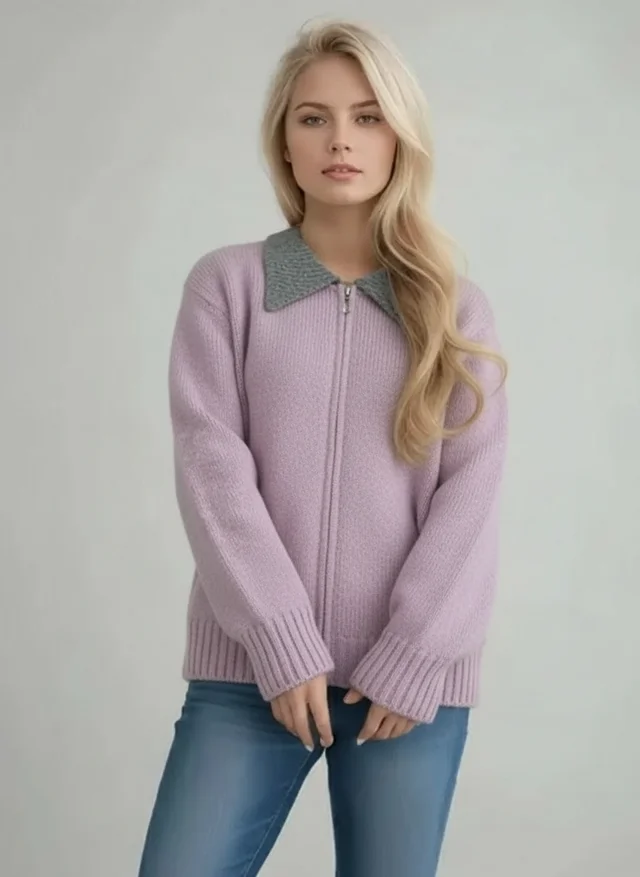 Cardigan zippé femme en maille douce automne-hiver
