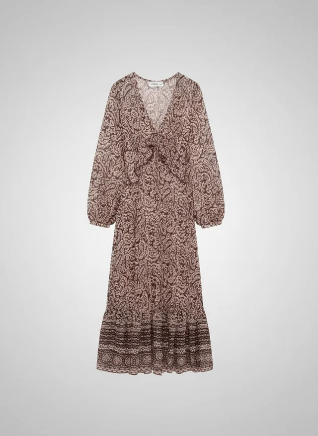 Robe Midi Rétro à Imprimé Artistique et Coupe Fluide