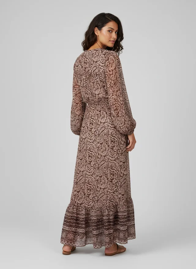 Robe Midi Rétro à Imprimé Artistique et Coupe Fluide