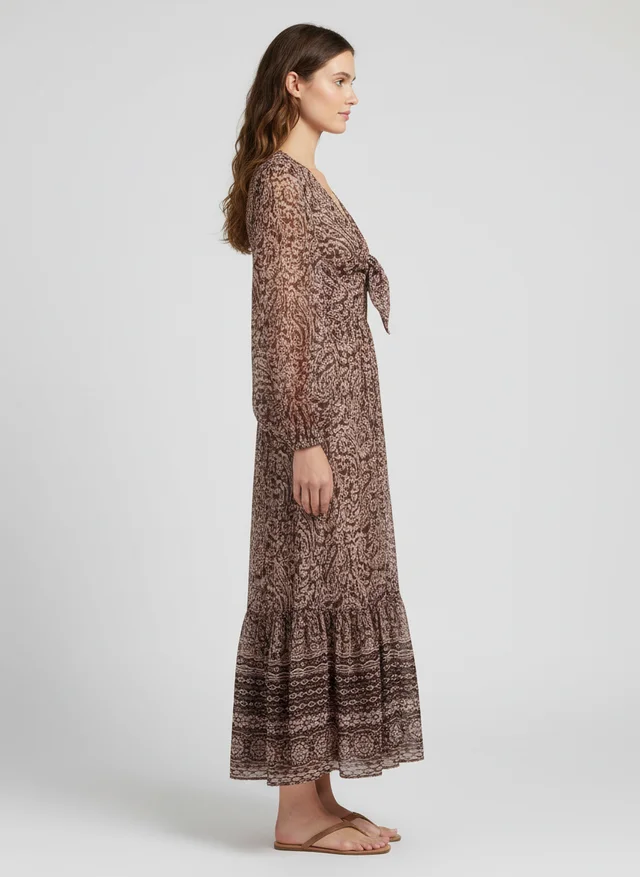 Robe Midi Rétro à Imprimé Artistique et Coupe Fluide