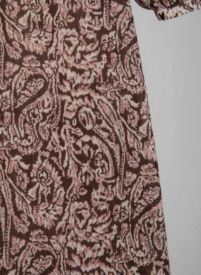 Robe Midi Rétro à Imprimé Artistique et Coupe Fluide