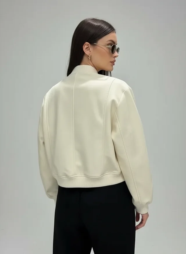 Veste Bomber Vintage Chic à Poches et Manches Longues