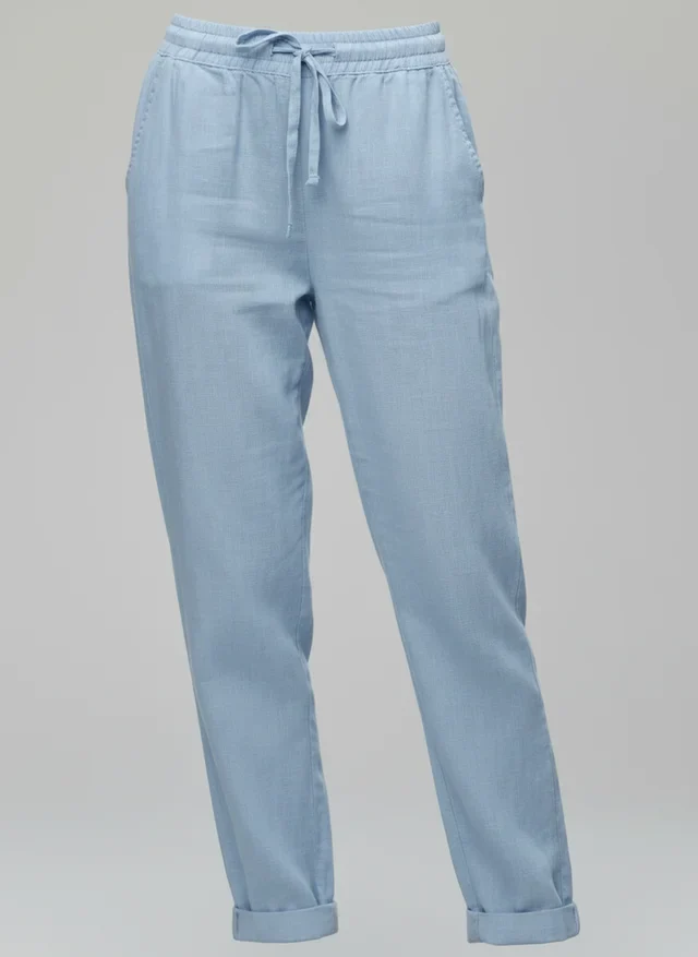 Pantalon Été Taille Haute en Coton et Lin Léger Femme
