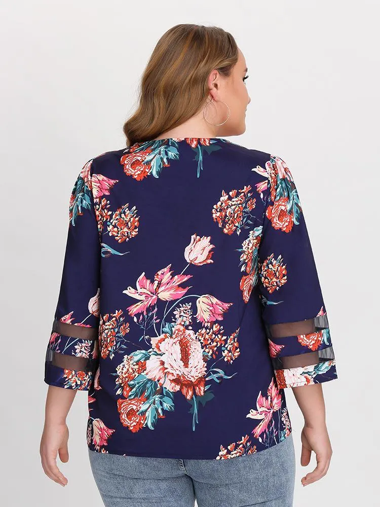 Floral Mesh Sleeve Blouse