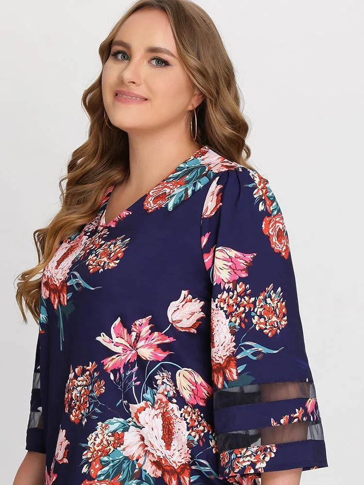 Floral Mesh Sleeve Blouse