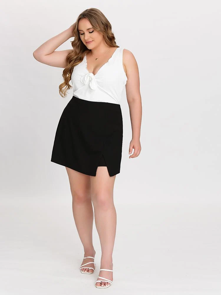 Solid Slit Skirt Short