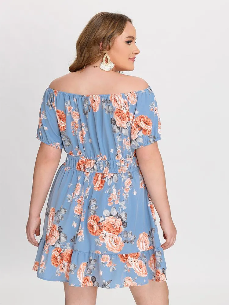Floral Off Shoulder Shirred Dress