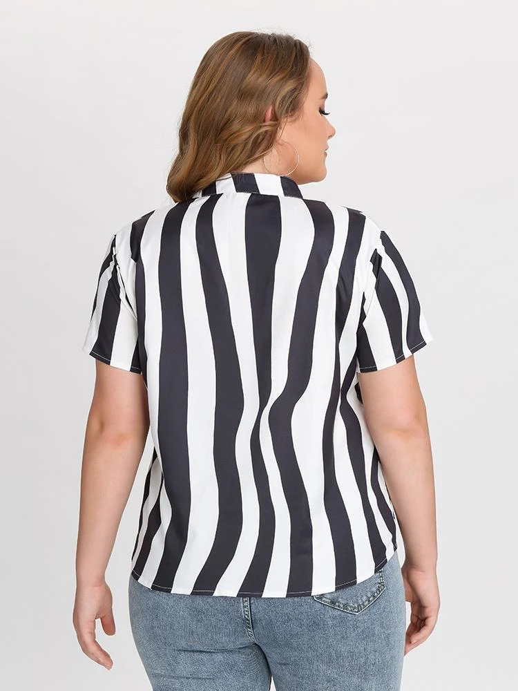Stripe Stand Collar Blouse