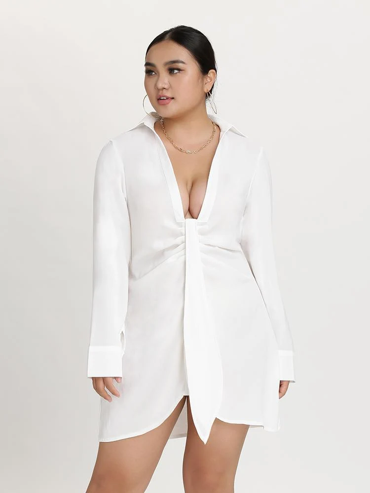Plugging Solid Shirt Dress