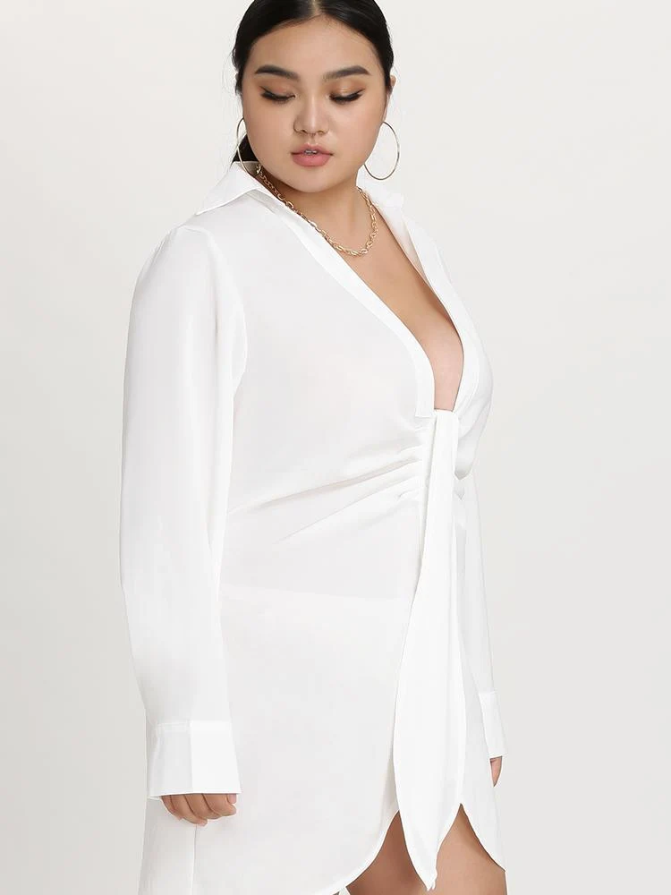 Plugging Solid Shirt Dress