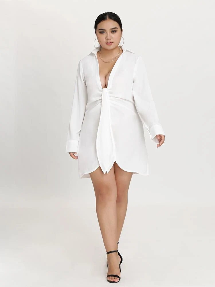 Plugging Solid Shirt Dress