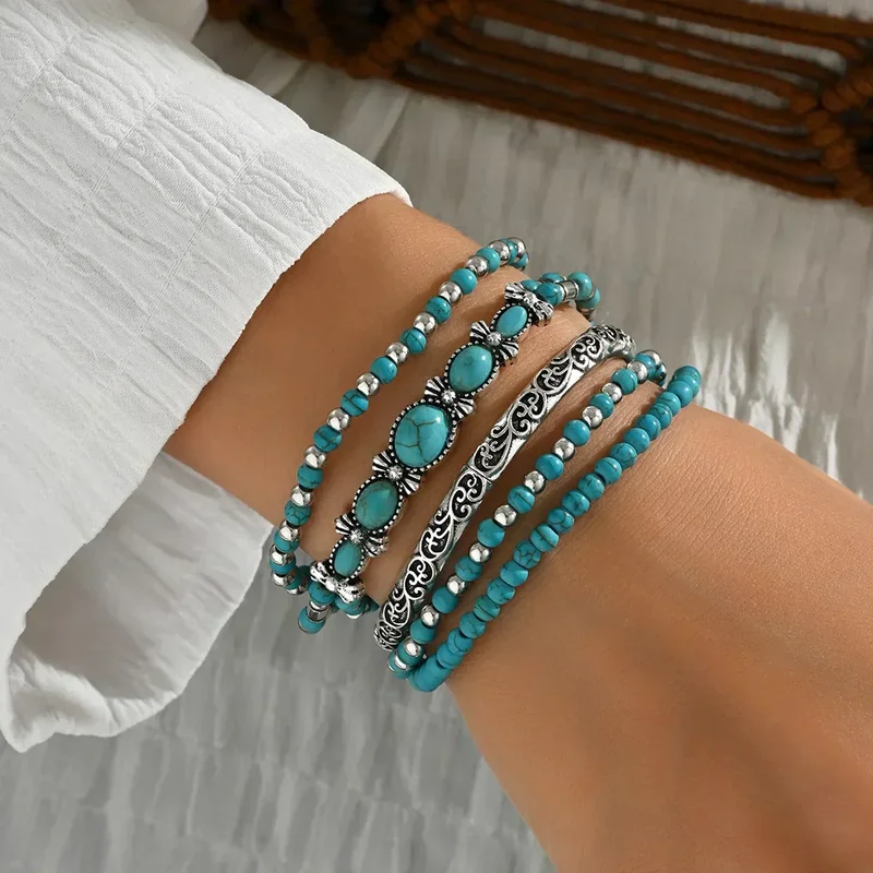 Maëlys™ — Bracelet multi-rangs turquoise raffiné
