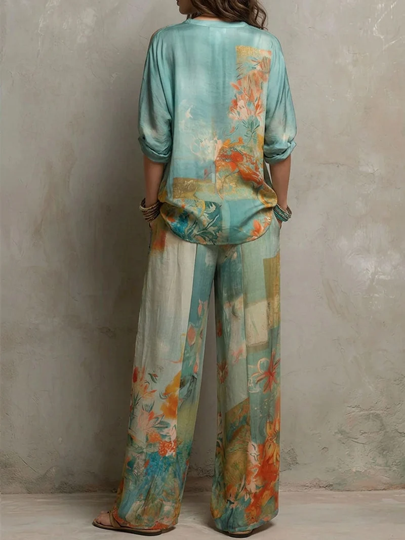 Clara | Ensemble élégant à imprimé floral avec pantalon ample