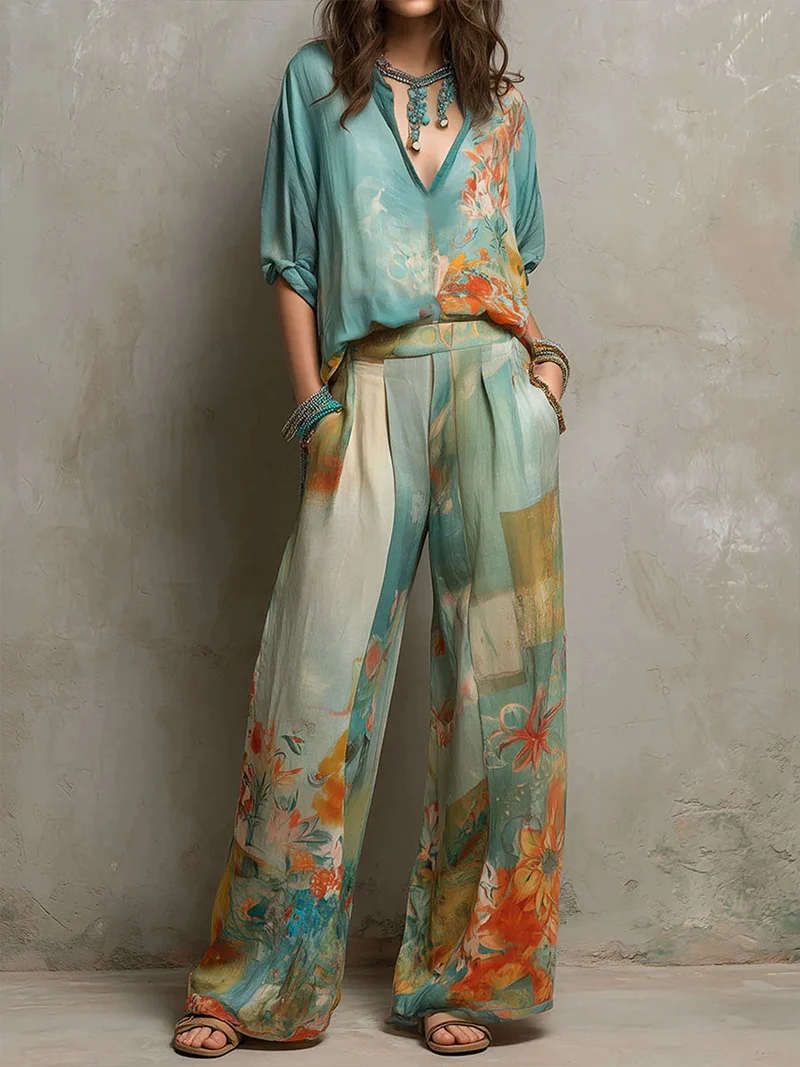 Clara | Ensemble élégant à imprimé floral avec pantalon ample